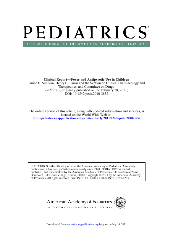 2010美国儿童退热指南（英文）Clinical Report—Fever and Antipyretic Use in Children.pdf